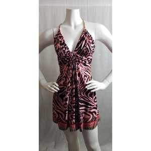 Sky Brand Dress Small Mini Chainlink Racerback Animal Print Multicolor 100% Silk